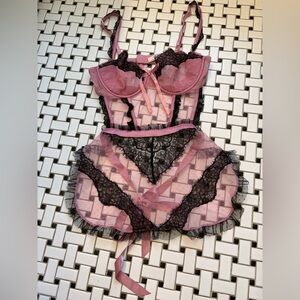 Victoria's Secret Pink and Black Lace Bra Set